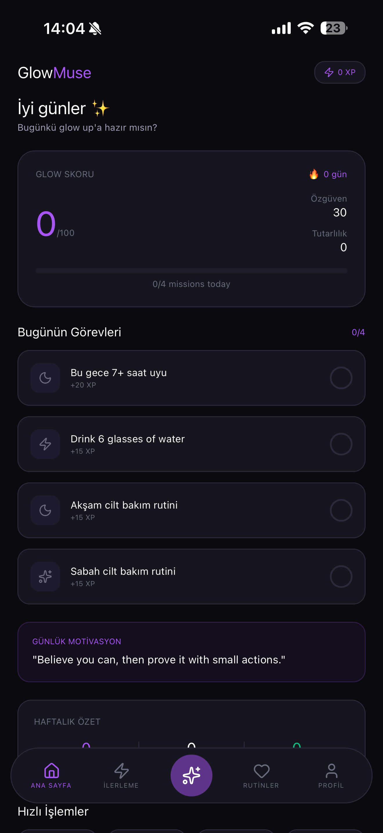GlowMuse App — Home Screen